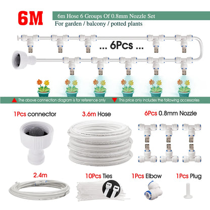 White 1/4" PE Hose 0.8mm 60W Self-Priming Pump Garden Misting Watering Irrigation Kits System Greenhouse Timer Automatic Sprayer