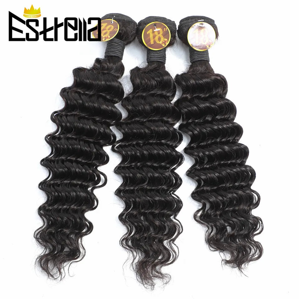 Deep Wave 3 Bundles With Closure Peruvian Human Hair Bundles With 4×4 Lace Closure 100% Human Hair Bundles With Closure 220g/lot