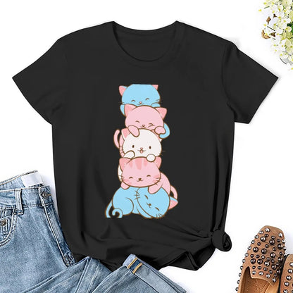 Transgender Pride Flag Cute Kawaii Cats Subtle LGBTQ Trans Pride T-Shirt kawaii clothes summer tops t shirt Women