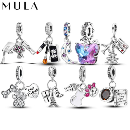 MULA 1PC Coffee Pet Moon Star Silver Plated Pendant Fit Original Snake Chain Charm Bracelet DIY Women Jewelry Gift