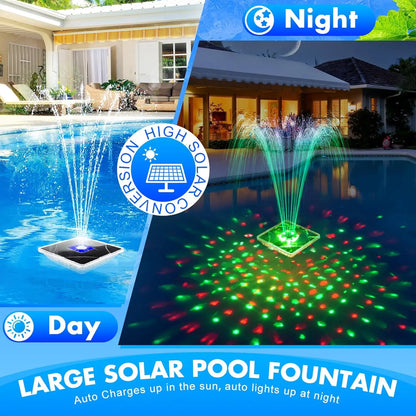 Solar Fountain With Light Show,2024 Large Solar Pool Fountain With Anchor,Square Floating Pool Fountains For Inground Above