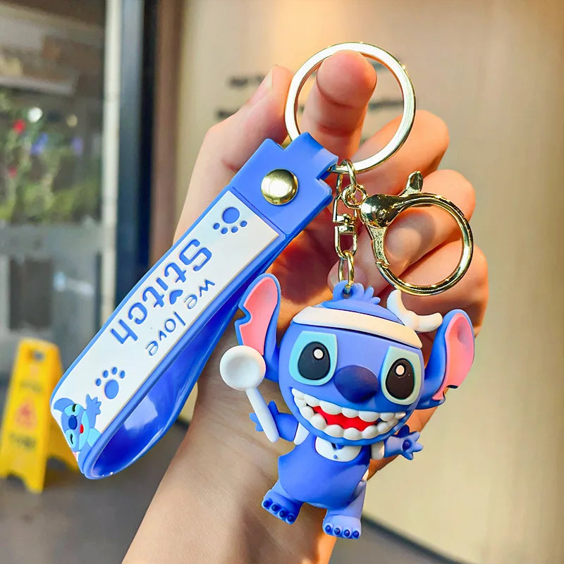 New Anime Disney Keychain Cartoon Mickey Mouse Minnie Lilo & Stitch Cute Doll Keyring Ornament Key Chain Pendant Kids Toys Gifts