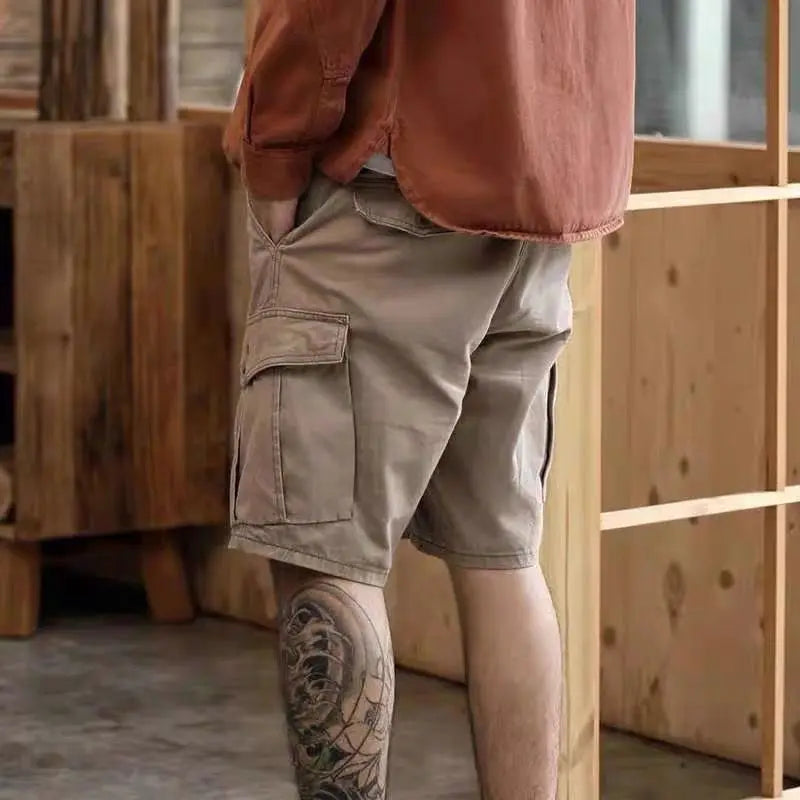 Men's Cargo Shorts Solid Big Size Khaki with Zipper Male Short Pants Button Oversize Clothing Wide Casual Designer Cotton New In