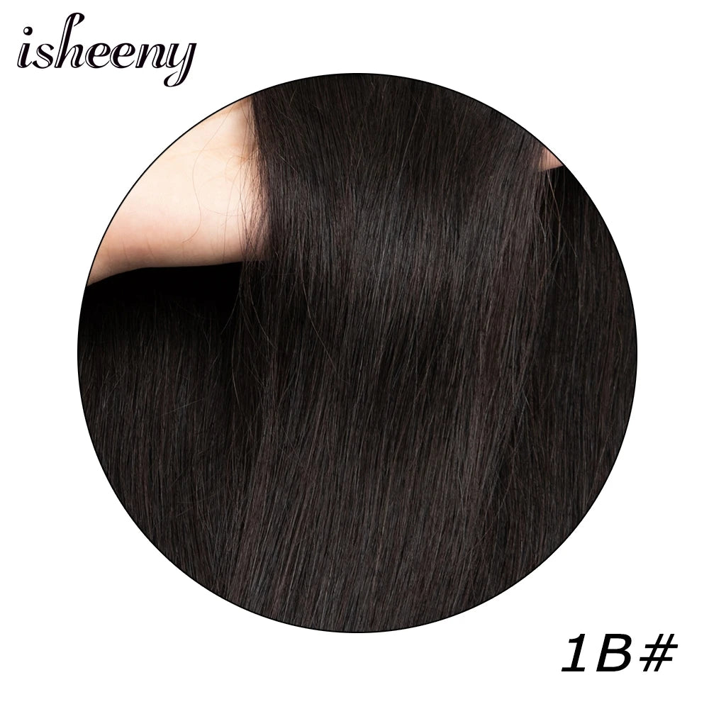 isheeny Invisible Clip in Hair Extensions Human Hair 12-22 inches 8pcs/set Natural Straight Clip Hair Pieces 100-120g Full Head