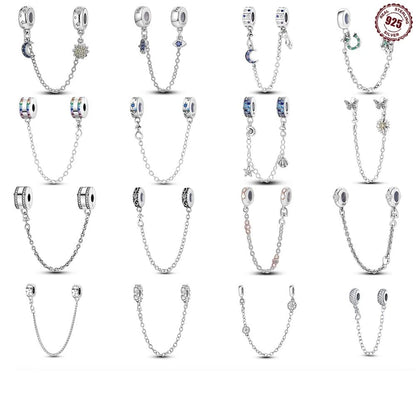 CYCUFF Real 925 Sterling Silver Stars & Moon Sunflower Safety Chains Spacer Beads Charms Fit 925 Original Bracelets DIY Jewelry