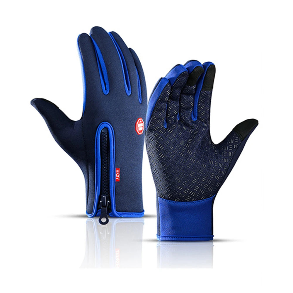 Sports Gloves Autumn Winter Men Women Motorcycle Fleece Zipper Touch Screen Warm Waterproof Cycling Windproof Non-slip Gloves