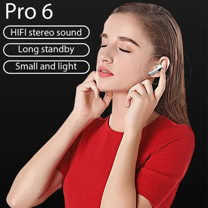 Pro 6 TWS Bluetooth earphones for iPhone wireless Bluetooth headset Noise Cancelling earbuds with mic PRO6 wireless headphones