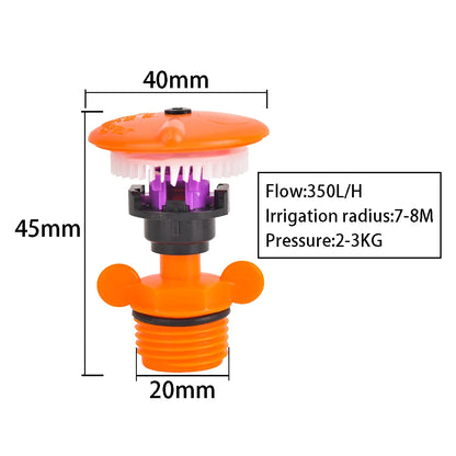 360-Degree Rotating Garden Sprinkler with Support - 1/2" Thread, Ideal for Lawns & Gardens, Durable Plastic, Watering & Irrigati